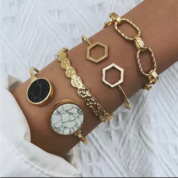 Jewelry - 4 pack Marble Metallic Geometric Cuff Bangle Punch Chunky Chain Bracelet
